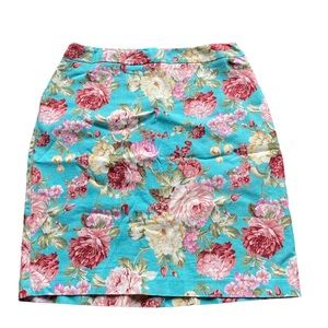 Tea n Rose Teal Fitted Floral Pencil Skirt M